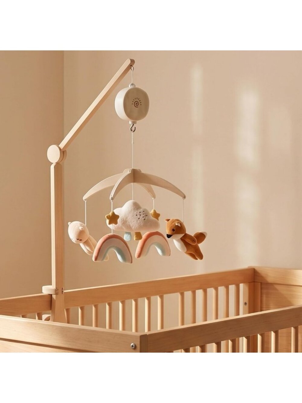 Woodland Animal Baby Mobile for Crib with Music Box & Wooden Arm - Nursery Decor